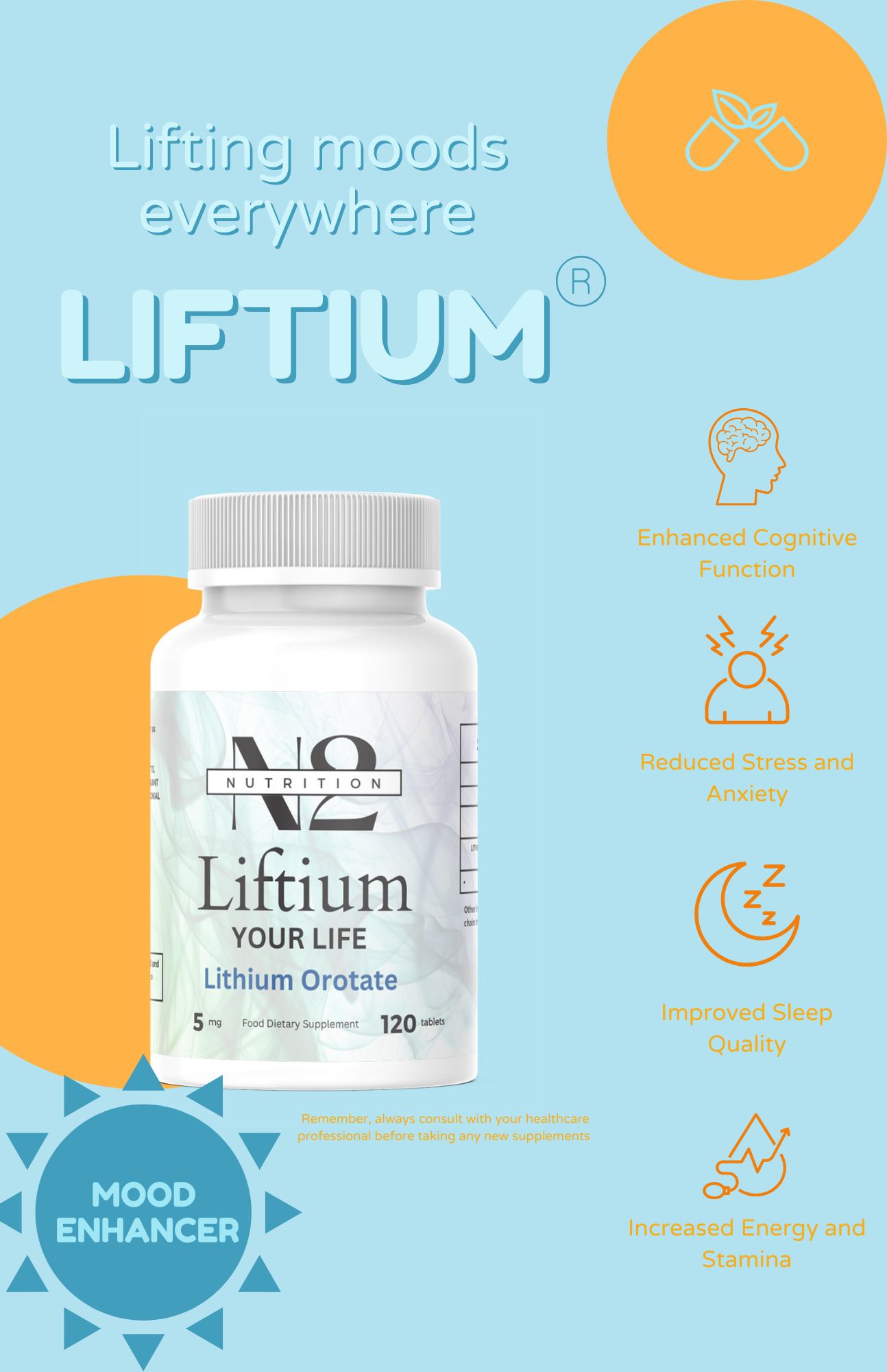 Liftium®️ (Lithium Orotate) 5 mg 120 Tablets